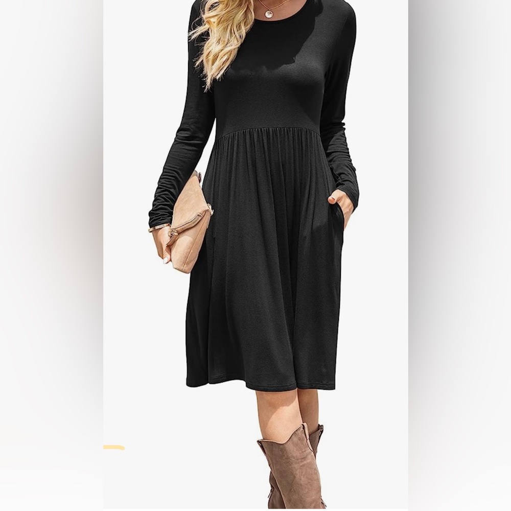 24seven Comfort Apparel Casual Long Sleeve Pleated Dress
